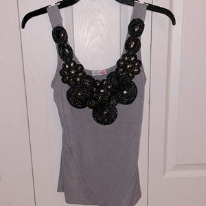 Tank Top, size M, Pretty Black Appliqué at Neckline